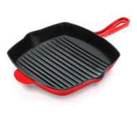 NutriChef Nonstick Cast Iron Grill Pan ? 28cm, Kitchen Square Cast Iron Skillet Griddle Pan, Enameled Cast Iron Skillet Steak Pan w/Side Drip Spout