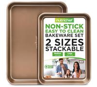 NutriChef Nonstick Cookie Pan, 2pc Large and Medium Metal Oven Sheet Set-Professional Quality Kitchen Cooking Non-Stick Bake Trays w/Rimmed Borders, Guaranteed NOT to Warp, Carbon Steel