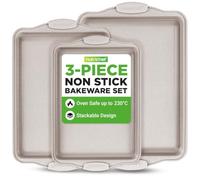 NutriChef Nonstick Cookie Sheet 3-Piece Set, Carbon Steel Baking Trays with Silicone Handles, Non Stick Baking Sheets, Cream Marble