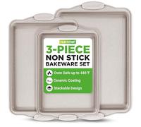 NutriChef Nonstick Cookie Sheet 3-Piece Set, Carbon Steel Baking Trays with Silicone Handles, Non Stick Baking Sheets, Cream Marble