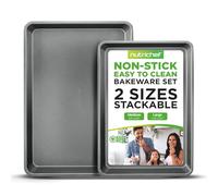 Nutrichef Nonstick Cookie Sheet Baking Pan - 2-Pc. Professional Quality Kitchen Cooking Non-Stick Bake Trays with Gray Coating Inside & Outside, Dishwasher Safe, PFOA, PFOS, PTFE Free NC2TRGY
