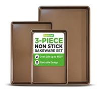 NutriChef Nonstick Cookie Sheet Baking Pan - 3pc Metal Oven Baking Tray, Professional Quality Kitchen Cooking Non-Stick Bake Trays - Stylish Metallic Coating, PFOA, PFOS, PTFE Free