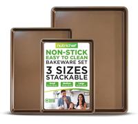 NutriChef Nonstick Cookie Sheet Baking Pan - 3pc Metal Oven Baking Tray, Professional Quality Kitchen Cooking Non-Stick Bake Trays - Stylish Metallic Coating, PFOA, PFOS, PTFE Free
