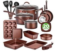 NutriChef Nonstick Cookware Set, 20-Piece Premium Kitchen Cookware Set with Pots, Pans, Bakeware & Utensils, Non Stick Pots and Pans Compatible with Gas, Electric, Ceramic & Induction Cooktops (Black)