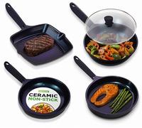 NutriChef Nonstick Frying Pan Set, 5pc Ceramic Coated Pan Sets with Wok, Grill, Fish, Fry Pans, Cool-Touch Handles, Works on Induction, Non Stick Cookware Pots for All Hobs, Easy-Clean, 20-28cm