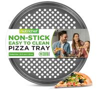Nutrichef Nonstick Pizza Tray for Oven, 32cm Round Pan Carbon Steel Baking Trays with Holes, Dishwasher Safe Bakeware Sheet - Gray
