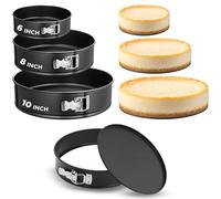 Nutrichef 3-Piece Nonstick Springform Pan Set - Premium Carbon Steel Cheesecake Pans with Stainless Steel Clasp - 6", 8", 10" Sizes, Oven Safe up to 450°F - Includes 300pcs Parchment Paper (Black)