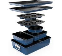 NutriChef Baking Tray Set, Stackable Bakeware Trays, Baking Trays, 8 Pcs Non-Stick Oven Safe Baking Sets w/Cookie, Loaf Pan, Pizza Pan, Muffin Tins, Cake Tin, Round/Square Pans