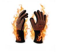 NutriChef Oven Gloves Heat Resistant BBQ Gloves, Non Slip Silicone Grip, Fireproof Cooking Mitts, Machine Washable, Extended Cuff, Hanging Hook, Up to 800°C Radiant Heat, Red