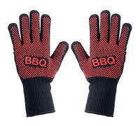 NutriChef Oven Gloves Heat Resistant BBQ Gloves, Non Slip Silicone Grip, Fireproof Cooking Mitts, Machine Washable, Extended Cuff, Hanging Hook, Up to 800°C Radiant Heat, Red