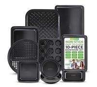 Nutrichef 10-Piece Nonstick Bakeware Set - PFOA PFOS PTFE Free Food Grade Safe Carbon Steel Baking Tray Set - Oven Safe Up to 446°F, Pizza, Loaf, Muffin, Round/Square Pans, Cookie Sheet, Etc