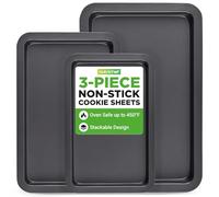 NutriChef Oven Tray Set Non Stick - 3 Piece Baking Tray Set for Oven, Heavy Duty Carbon Steel, Stackable Cookie Sheets | Small Medium Large Trays for Cooking & Baking