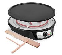NutriChef PCRM15D Detachable Electric Crepe Maker Griddle Easy Cleaning Nonstick 12 Inch, Adjustable Temperature Control, Wooden Spatula & Batter Spreader Included, Aluminum Canvas, Black