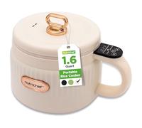 NutriChef Portable Electric Rice Cooker, 1.6L Mini Cooker with Non-Stick Ceramic Pot, Digital Control Panel, 6 Cooking Modes for Rice, Soup, Stew, Porridge & More, White