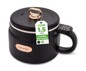 NutriChef Portable Electric Rice Cooker, 1.6L Mini Cooker with Non-Stick Ceramic Pot, Digital Control Panel, 6 Cooking Modes for Rice, Soup, Stew, Porridge & More, Black