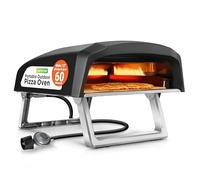NutriChef Portable Outdoor Gas Pizza Oven - Foldable Feet, Adjustable Heat Control Dial, Includes Burner, Stone & Regulator w/Hose, Cooks 12" Pizza in 60 Seconds