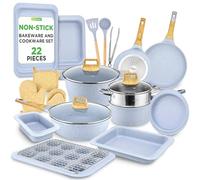 NutriChef Pots and Pans Set Non Stick Cookware, 22-Piece Multi-Sized Pan, Pot, Kitchen Tools, Heat-Resistant Handles, for Induction, Ceramic, Electric, Gas Hobs, Moon Grey
