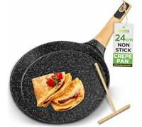 Nutrichef Non-Stick Crepe Pan 24cm with Wooden Spreader, Durable Marble Coated Pancake Pans for Stove Top, Bakelite Handle, Induction Base, Dishwasher Safe, Even Heat Distribution (Black Marble)