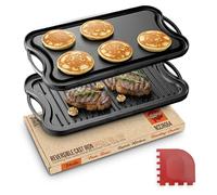 Nutrichef Reversible Plate-PFOA & PFOS Free Oven Safe Flat Cast Iron Skillet Griddle Grilling Pan w/Scraper for Electric Stovetop, Ceramic NCCIRG64, Aluminum, Black