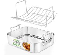 NutriChef Roasting Pan with Polished Rack, Wide Handle, and Stainless Steel Lid, Turkey Chicken Roasting Pan Great for Thanksgiving Dinners, Tender Roast, Deep Dishes, and More