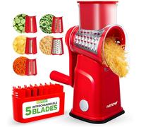 NutriChef Rotary Cheese Grater 5 in 1 - Manual Vegetable Slicer and Cheese Shredder with 5 Interchangeable Blades and Storage Container, Strong Suction Base