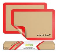NutriChef Silicone Mat Set - 2 Non-Stick Reusable Oven Liners 42 cm x 29.5 cm, Food-Grade Oven Safe 250°C, Sheets for Pastry, Dough, Cookies & Kitchen Accessories, Red