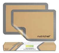 NutriChef Silicone Mat Set - 2 Non-Stick Reusable Oven Liners 42 cm x 29.5 cm, Food-Grade Oven Safe 250°C, Sheets for Pastry, Dough, Cookies & Kitchen Accessories, Grey