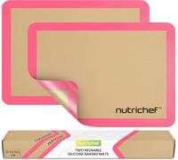 NutriChef Silicone Mat Set - 2 Non-Stick Reusable Oven Liners 42 cm x 29.5 cm, Food-Grade Oven Safe 250°C, Sheets for Pastry, Dough, Cookies & Kitchen Accessories, Pink