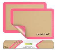 NutriChef Silicone Mat Set - 2 Non-Stick Reusable Oven Liners 42 cm x 29.5 cm, Food-Grade Oven Safe 250°C, Sheets for Pastry, Dough, Cookies & Kitchen Accessories, Pink