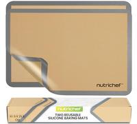 NutriChef Silicone Mat Set - 2 Non-Stick Reusable Oven Liners 42 cm x 29.5 cm, Food-Grade Oven Safe 250°C, Sheets for Pastry, Dough, Cookies & Kitchen Accessories, Grey