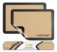 NutriChef Silicone Mat Set - 2 Non-Stick Reusable Oven Liners 42 cm x 29.5 cm, Food-Grade Oven Safe 250°C, Sheets for Pastry, Dough, Cookies & Kitchen Accessories, Black