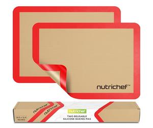 NutriChef Silicone Mat Set - 2 Non-Stick Reusable Oven Liners 42 cm x 29.5 cm, Food-Grade Oven Safe 250°C, Sheets for Pastry, Dough, Cookies & Kitchen Accessories, Red