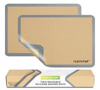 NutriChef Silicone Mat Set - 2 Non-Stick Reusable Oven Liners 62 cm x 42 cm, Food-Grade Oven Safe 250°C, Sheets for Pastry, Dough, Cookies & Kitchen Accessories, Grey