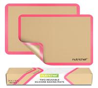 NutriChef Silicone Mat Set - 2 Non-Stick Reusable Oven Liners 62 cm x 42 cm, Food-Grade Oven Safe 250°C, Sheets for Pastry, Dough, Cookies & Kitchen Accessories, Pink