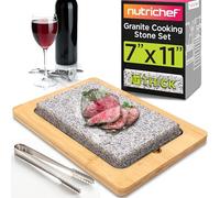 NutriChef Sizzle Hot Cooking Stone Grill with Bamboo Platter, Tabletop Granite Stone Grill with Non-Slip Handles, Adjustable Temperature Control, 550°F Max Heat - Perfect for Meats and Vegetables