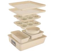 NutriChef 8-Piece Stackable Bakeware Set - Carbon Steel Non-Stick Baking Pan Set, Sheet, Muffin, Round, Loaf, Square Cake & Deep Pans, 450°F Heat Resistant, Standard & Convection Ovens (Marble Cream)