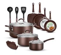 Nutrichef NCCW14SBR Pots and Pans Set Cookware, Aluminum, Brown