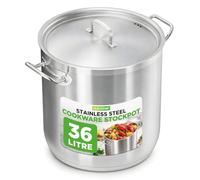 NutriChef Stainless Steel Cookware Stockpot, 37.8 Litres Heavy Duty Induction Soup Pot with Stainless Steel Lid and Strong Riveted Handles, Even Heat Distribution, Compatible with Most Cooktops