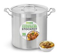 NutriChef Stainless Steel Cookware Stockpot, 37.8 Litres Heavy Duty Induction Soup Pot with Stainless Steel Lid and Strong Riveted Handles, Even Heat Distribution, Compatible with Most Cooktops