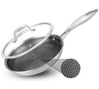 Nutrichef 8" Stainless Steel Frying Pan - Triply Kitchenware Stir Fry Pan Kitchen Cookware w/Dakin Etching Non-Stick Coating, Scratch-Resistant Raised-up Honeycomb Fire Textured Pattern NC3PL8