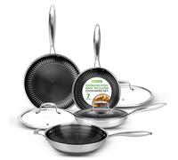 Nutrichef Stainless Steel Pan Set, 7-Piece Frying Pan, Saucepan Set, Non Stick Cookware, Induction Hob, Triply, Dakin Etching Nonstick Coating - Small, Medium, Large Stir Fry Pans with Lid, Wok