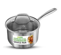 NutriChef Stainless Steel Saucepan 2.8 Litre with Glass Lid - Cooking Pan Small Soup Pot for Induction, Gas, Ceramic and Electric Hobs