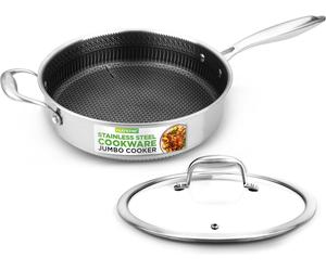 NutriChef Stainless Steel Saute Pan with Lid 28cm, 3.2L Non-Stick Deep Frying P