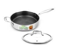 3.4QT Stainless Steel Jumbo Cooker - Triply Kitchenware Jumbo Cooker with Glass Lid - DAKIN Etching Non-Stick Coating, Scratch-resistant Raised-up Honeycomb Fire Textured Pattern - NutriChef NC3PSAUC