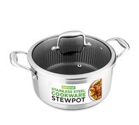 5QT Stainless Steel Stew Pot - Triply Kitchenware Stew Pot with Glass Lid - Dakin Etching Non-Stick Coating, Scratch-Resistant Raised-up Honeycomb Fire Textured Pattern - NutriChef NC3PCAS