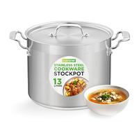 NutriChef Stainless Steel Stock Pot with Lid, 13L Big Stockpots for Stew, Soup, Pasta, Meat- Induction Ready, Large Cooking Pot with Ergonomic Handles, Uncoloured