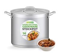 NutriChef Stainless Steel Stock Pot with Lid, 15L Big Stockpots for Stew, Soup, Pasta, Meat- Induction Ready, Large Cooking Pot with Ergonomic Handles, Dishwasher Safe
