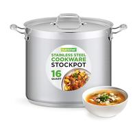 NutriChef Stainless Steel Stock Pot with Lid, 15L Big Stockpots for Stew, Soup, Pasta, Meat- Induction Ready, Large Cooking Pot with Ergonomic Handles, Dishwasher Safe