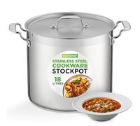 NutriChef Stainless Steel Stock Pot with Lid, 18 L Big Stockpots for Stew, Soup, Pasta, Meat- Induction Ready, Large Cooking Pot with Ergonomic Handles