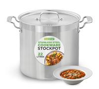 NutriChef Stainless Steel Stock Pot with Lid, 22.7L Big Stockpots for Stew, Soup, Pasta, Meat- Induction Ready, Large Cooking Pot with Ergonomic Handles